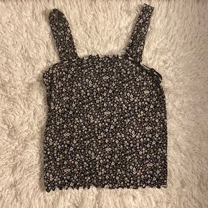 Green Floral Ruffle Tank Top Cropped